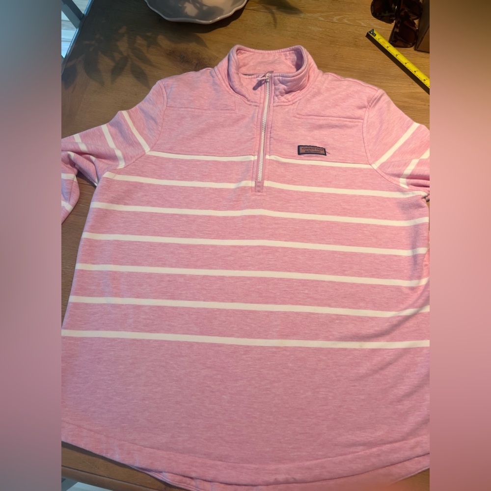 Vineyard Vines Women's 1/4 Zip Dreamcloth Shep Shirt XL Heathered Pink Stripe